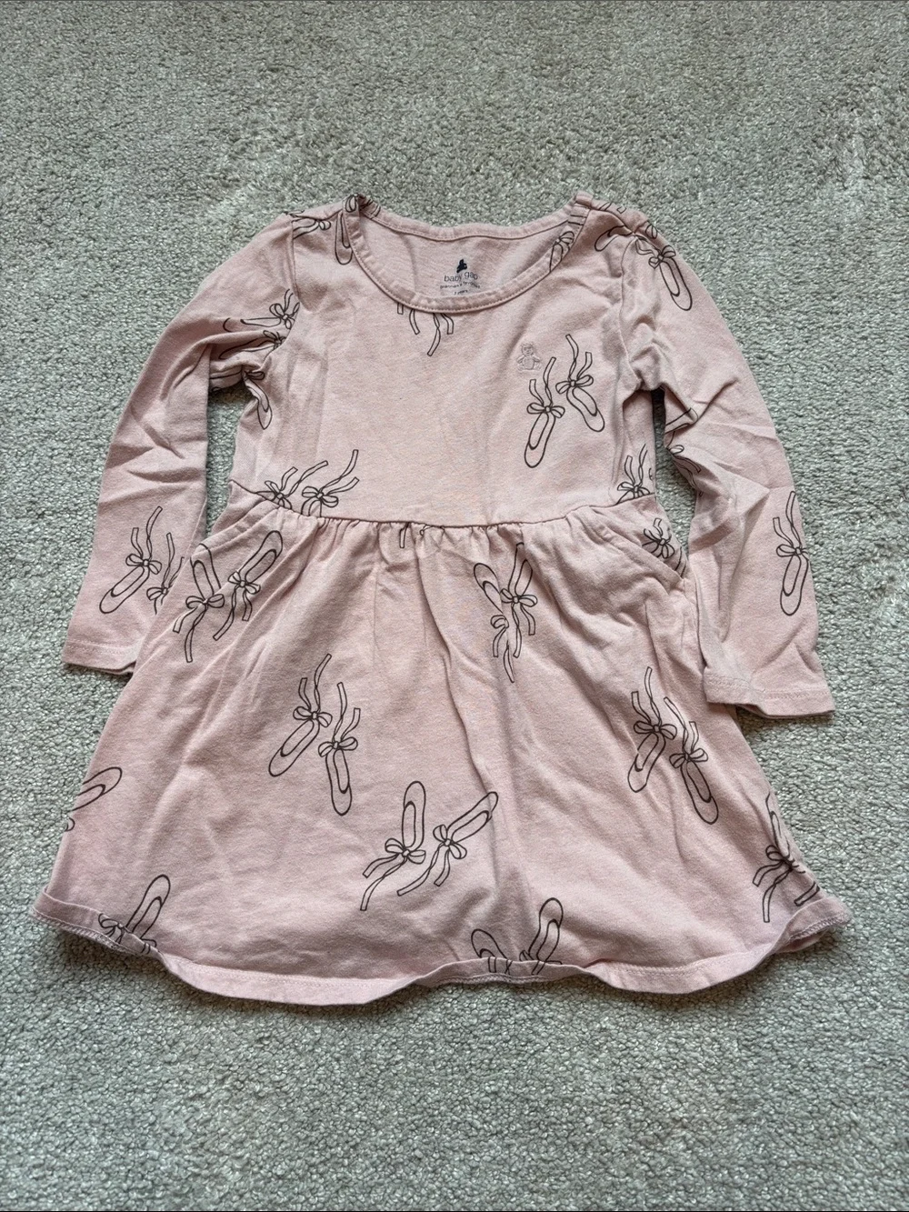 GAP Girls' Light Pink Ballet Shoe Print Long-Sleeve Dress